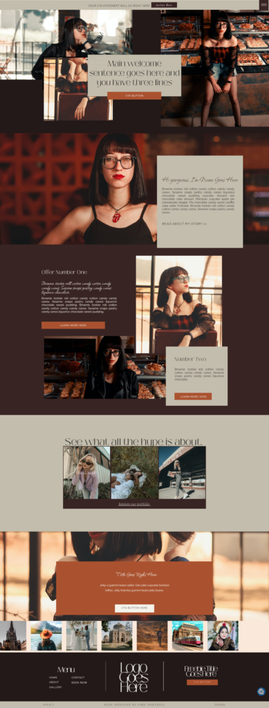 A screenshot of a website template from header to footer.
