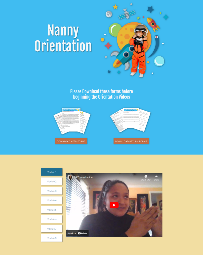 A screen shot of a website orientation video training page. 